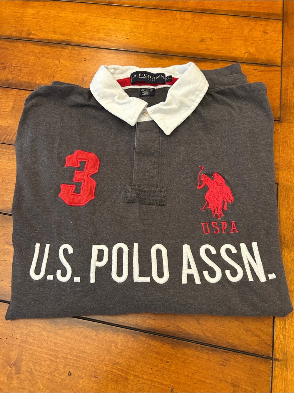 U.S. Polo Assn. Gray Polo with White Collar and Red Embroidery